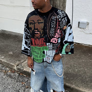 Street irregular pattern print cropped T-shirt