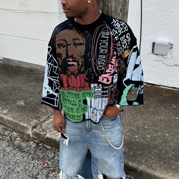 Street irregular pattern print cropped T-shirt