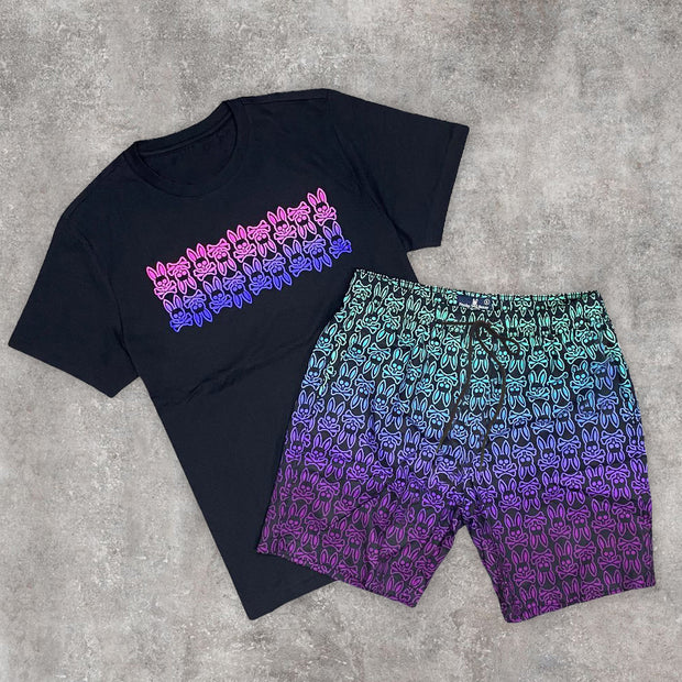 Casual Gradient Rabbit Print T-Shirt Shorts Two-Piece Set