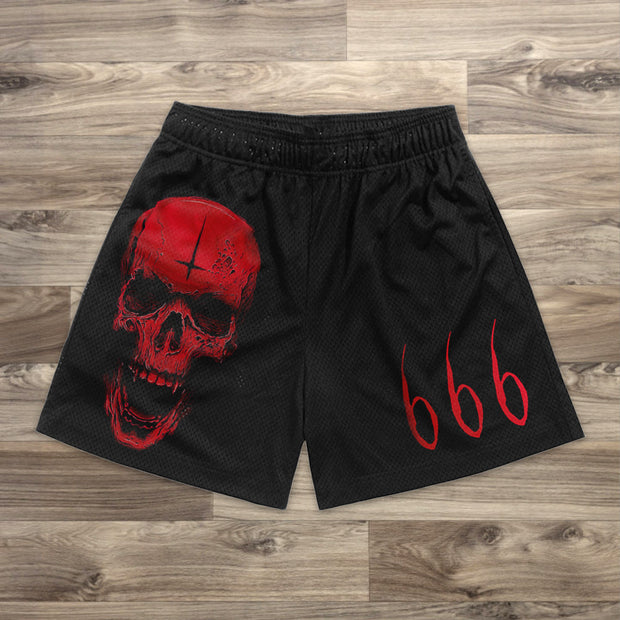 Street Skull Print Mesh Shorts