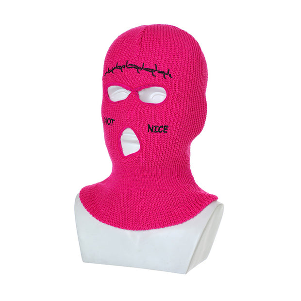 Embroidered Ski Three Hole Knit Hat Ski Warm Ear Guard Head Cover