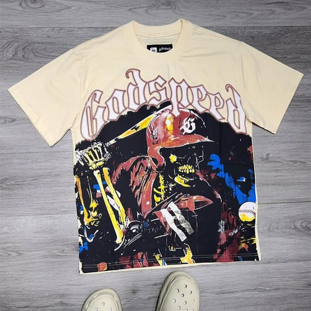 Baseball skull print T-shirt