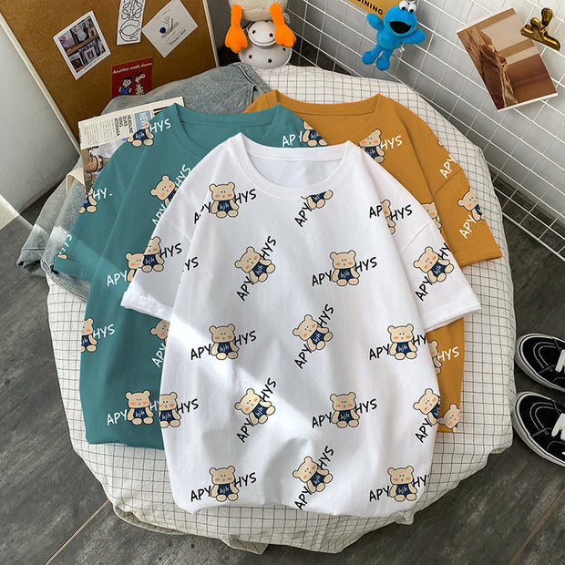 Loose casual bear print T-shirt