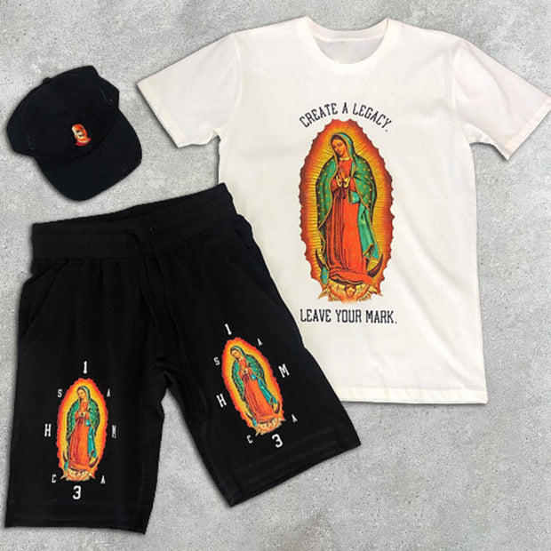 Graphic Print Colorblock Short Sleeve Two Piece
