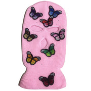 Three-dimensional bow tie rhinestone thermal knitted hat ski mask