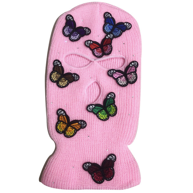 Three-dimensional bow tie rhinestone thermal knitted hat ski mask