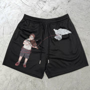 Vintage Art Print Casual Mesh Shorts