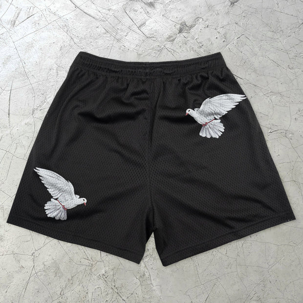 Vintage Art Print Casual Mesh Shorts
