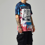 Street skull abstract tie-dye loose T-shirt