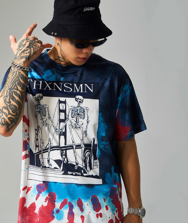 Street skull abstract tie-dye loose T-shirt