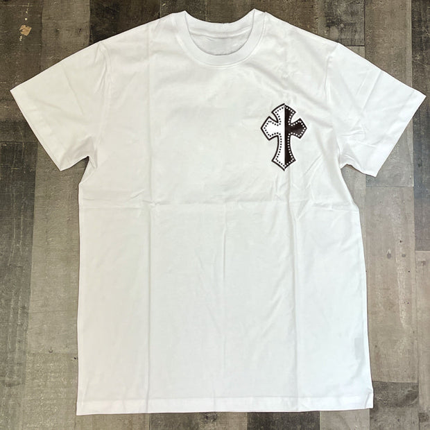 Fashion color-blocking cross print short-sleeved T-shirt