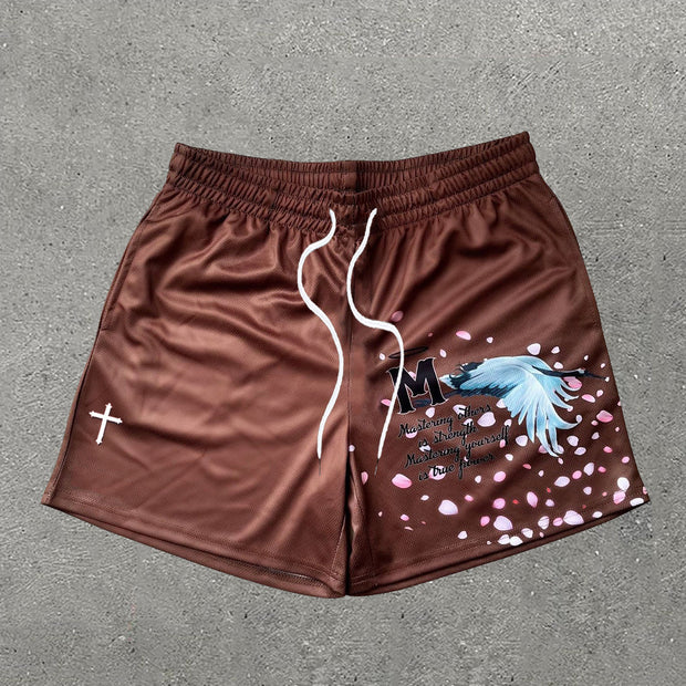 Casual Alphabet Print Mesh Shorts