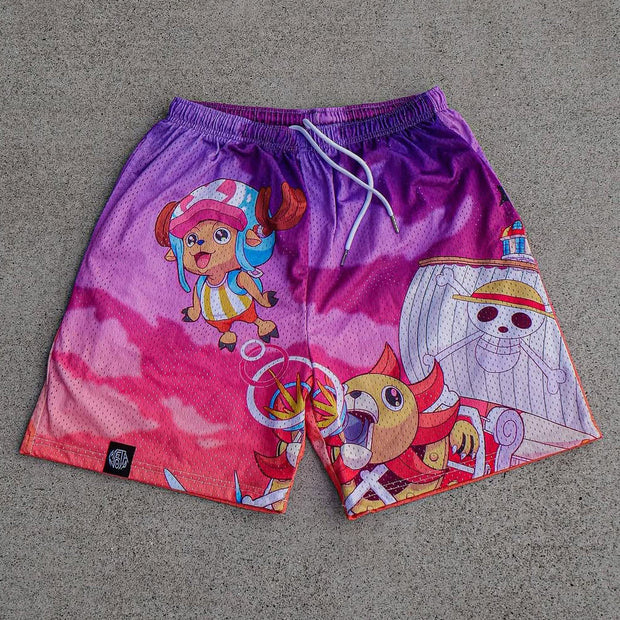 Fashion Graduation Print Mesh Drawstring Shorts