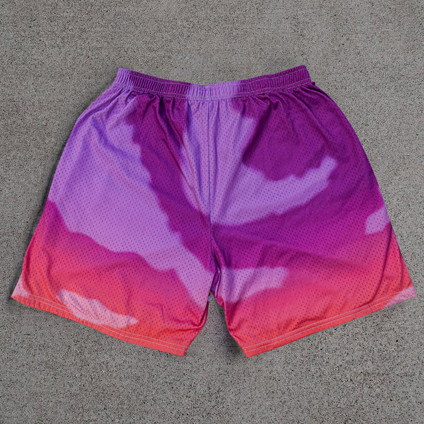 Fashion Graduation Print Mesh Drawstring Shorts
