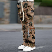 Retro Butterfly Print Trendy Brand Street Slim Flared Pants
