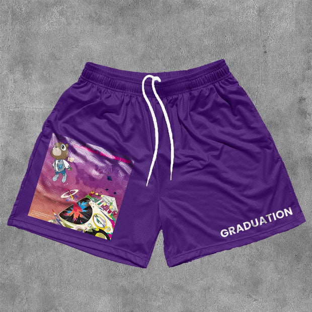 Graduation Print Mesh Drawstring Shorts