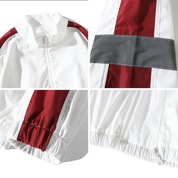 Fashion casual contrast color stitching reflective loose sports jacket