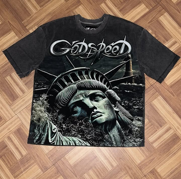 godspeed print short-sleeved T-shirt