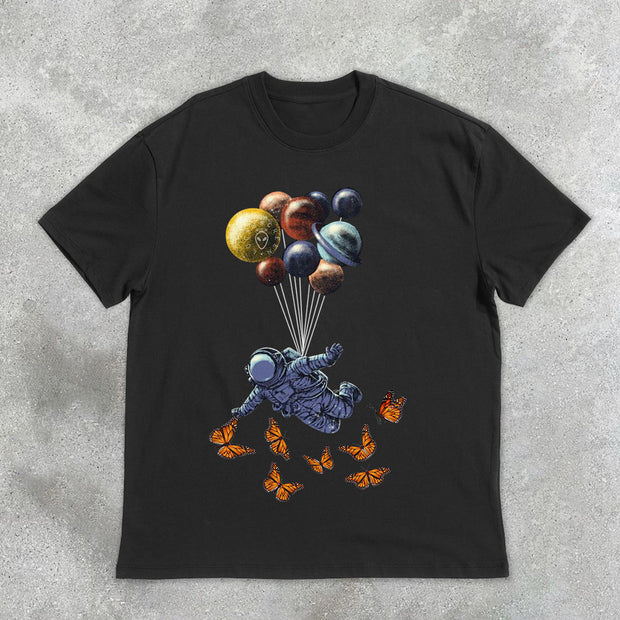 Astronaut Balloon Butterfly Print T-Shirt