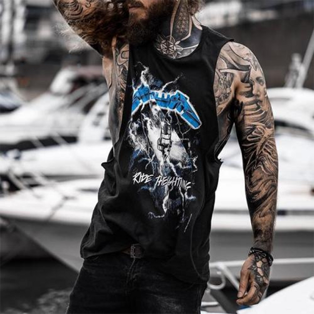 Crew neck sleeveless printed tank top T-shirt