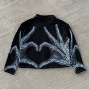Lavish Heart Print Zipped Jacket