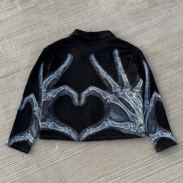 Lavish Heart Print Zipped Jacket