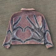Lavish Heart Print Zipped Jacket