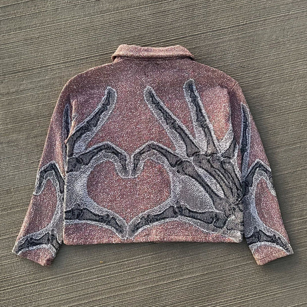 Lavish Heart Print Zipped Jacket