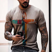 Fashion casual oil painting faith cross print casual T-shirt