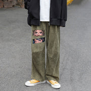 Full flower cartoon fashion printed corduroy street pants