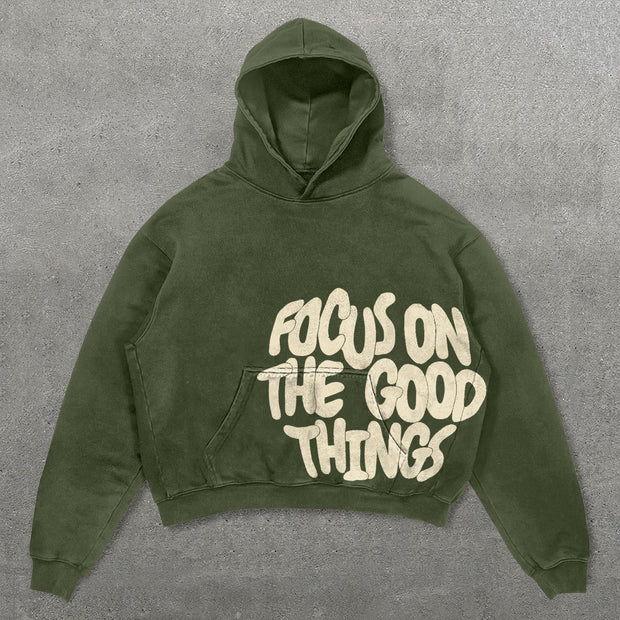 Casual Focus On The Good Things Print Long Sleeve Hoodie