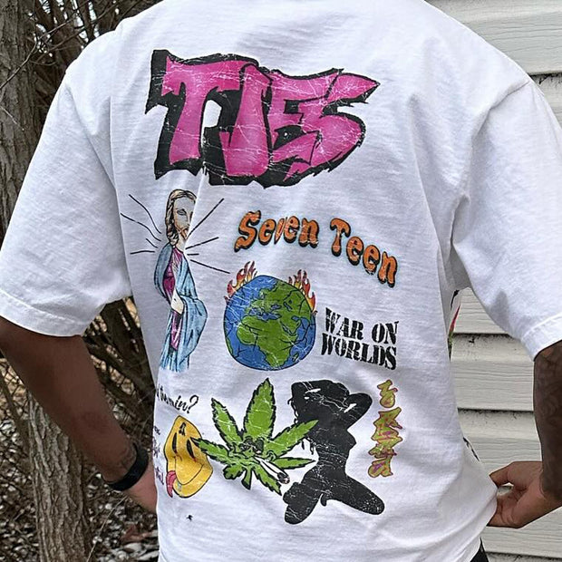 Jesus graffiti print cotton T-shirt