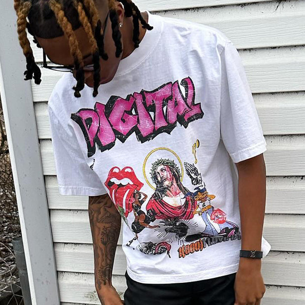 Jesus graffiti print cotton T-shirt