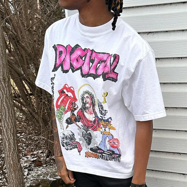 Jesus graffiti print cotton T-shirt