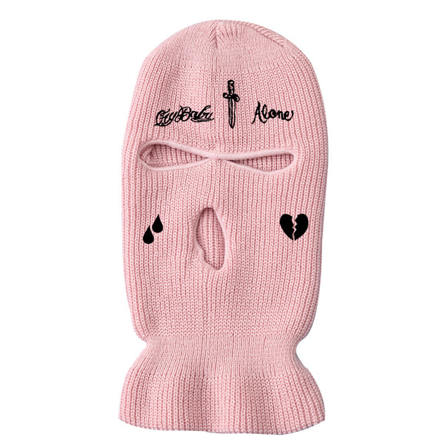 Cross broken heart knitted three hole hat