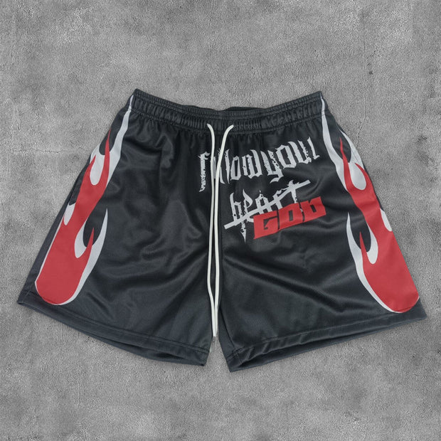 Follow God Print Mesh Pocket Shorts