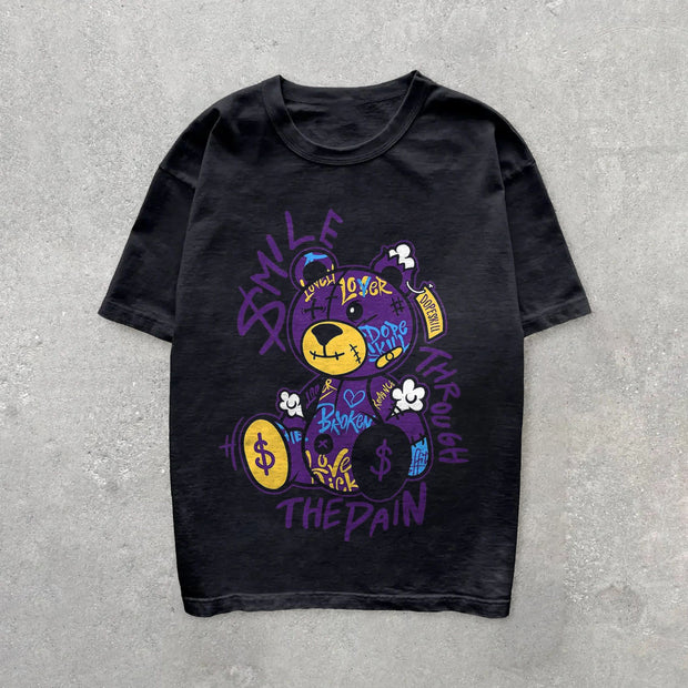 Bear Retro Graphic Casual T-Shirt