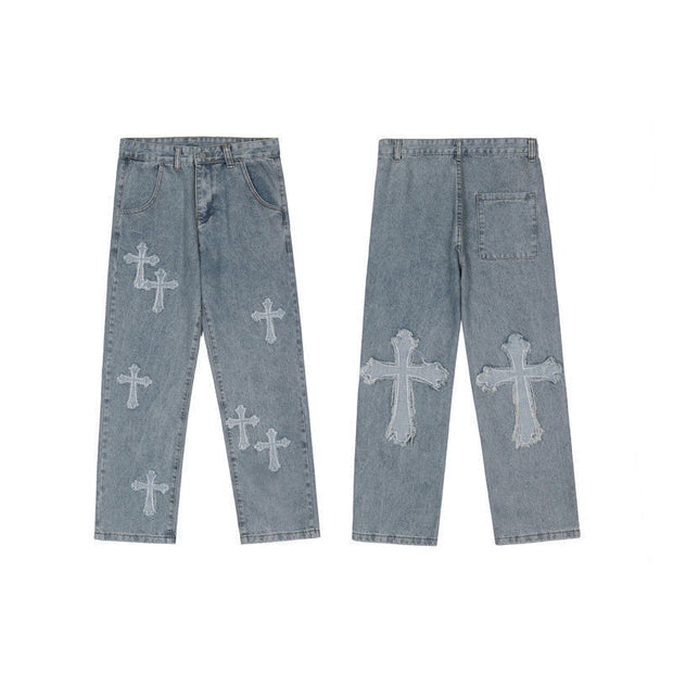 Cross Patch Hip Hop Jeans Straight Loose Trousers