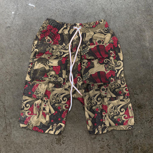 Retro print street style cargo shorts