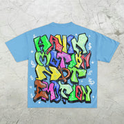 Trendy wacky graphic print short-sleeved T-shirt