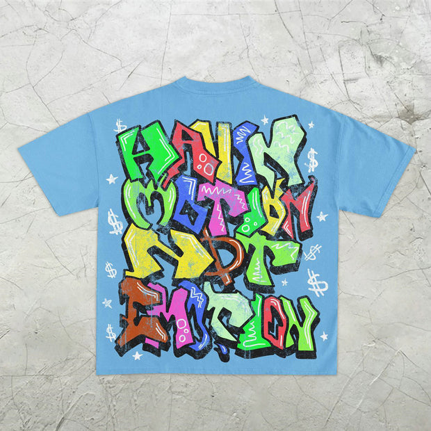 Trendy wacky graphic print short-sleeved T-shirt