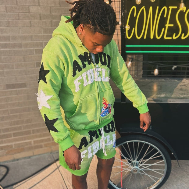 Casual Street Zip Hoodie Shorts Two-Piece Set