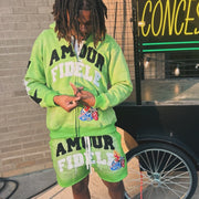 Casual Street Zip Hoodie Shorts Two-Piece Set