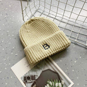 Letter embroidered woolen warm ear protection knitted hat