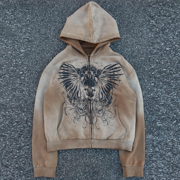 Vintage Skull Oversized Zip Hoodie