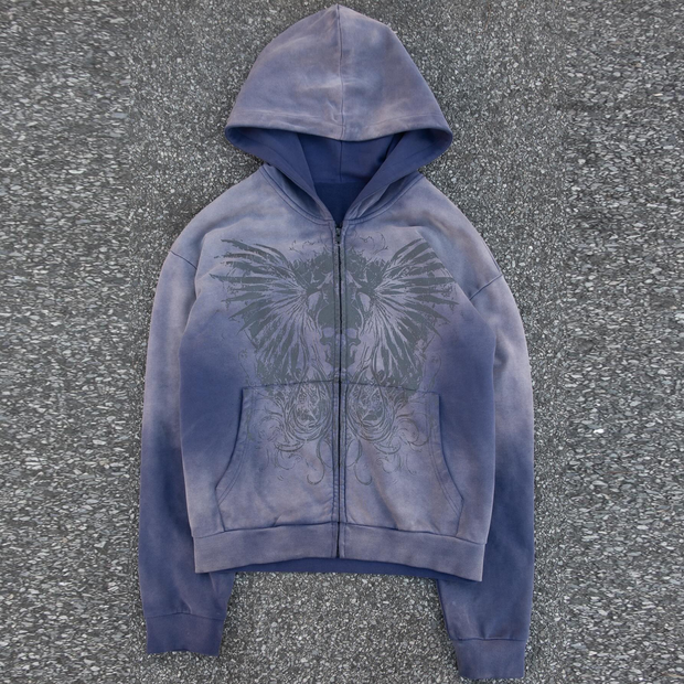 Vintage Skull Oversized Zip Hoodie