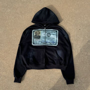 id gradient print zip-up hoodie