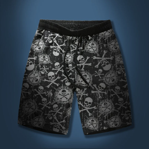 Skull retro print hip-hop shorts