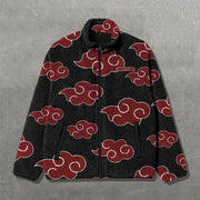 Clouds Print Long Sleeve Zipper Pocket Plush Coat