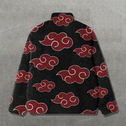 Clouds Print Long Sleeve Zipper Pocket Plush Coat